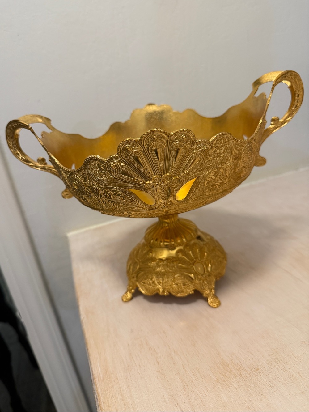 Ornate Gold Decorative Bowl with Handles